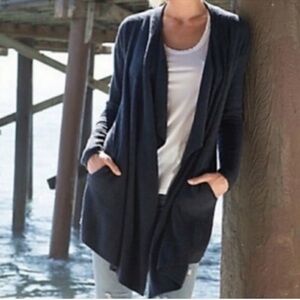 Barefoot Dreams Cozy Chic Lite Dark Blue Waterfall Cardigan
